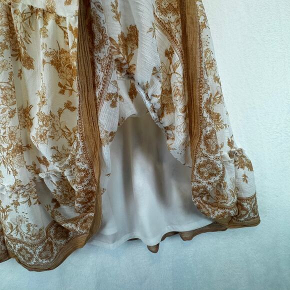 Bell Pepper Women's Floral Short Sleeve Dress Size XL Cream Brown Cottagecore - Picture 7 of 9